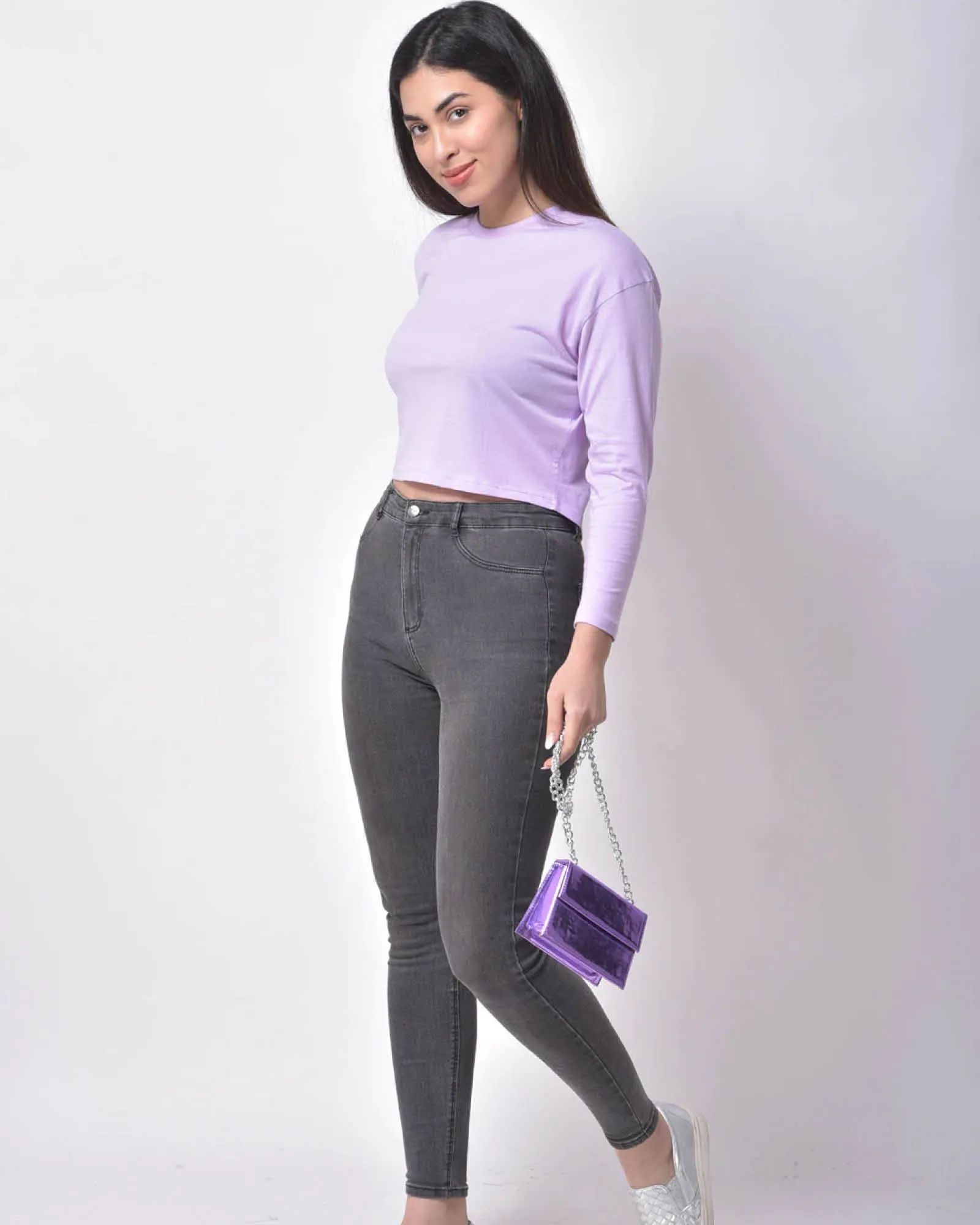 Full Sleeves Crop Top: Lavender