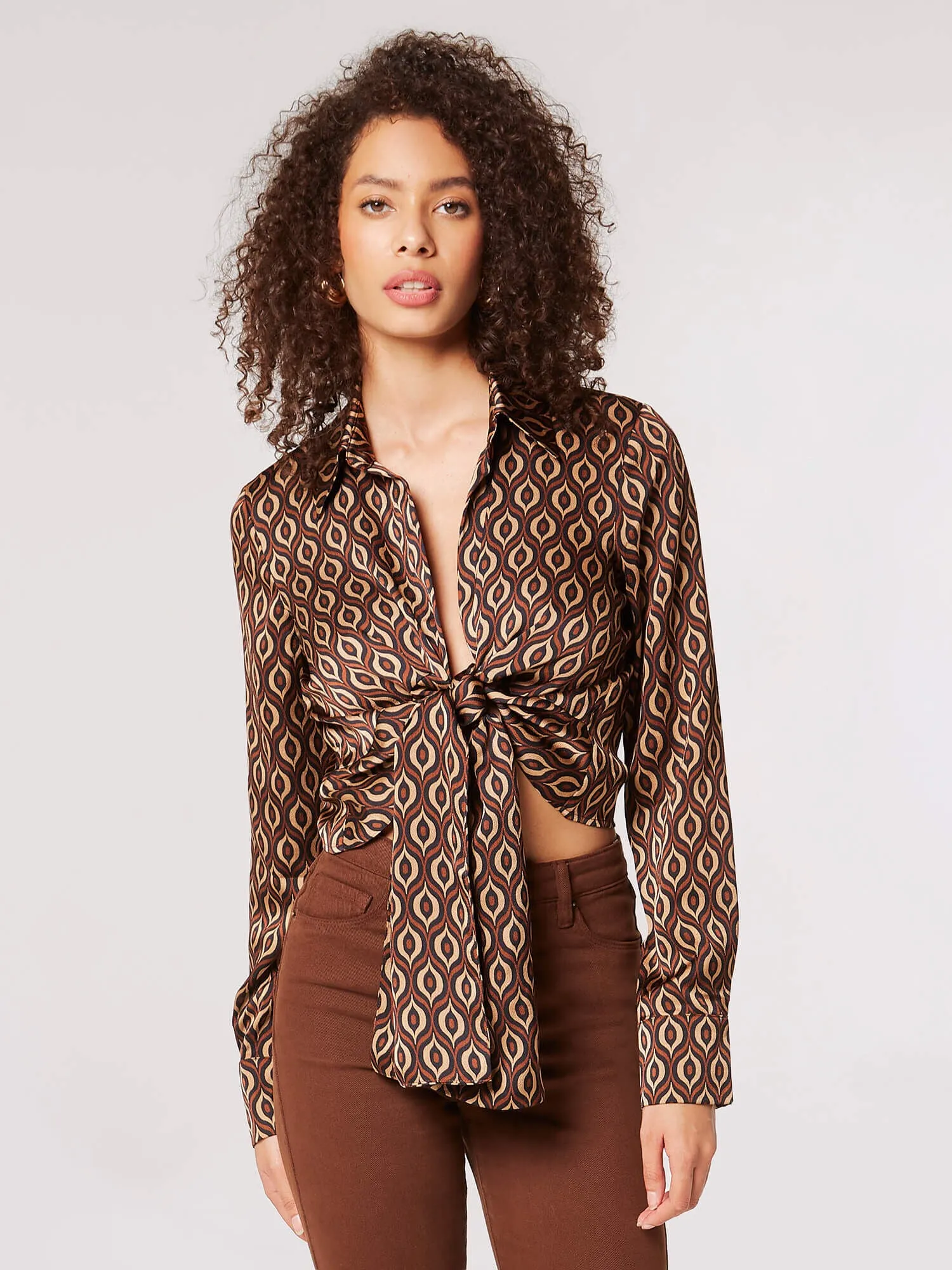 Geo Print Tie Front Shirt