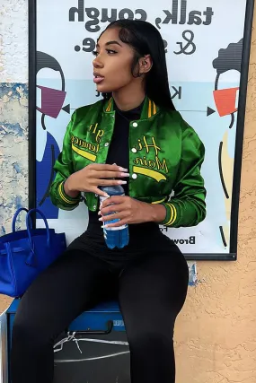 Green Cropped Varsity Baseball Jacket