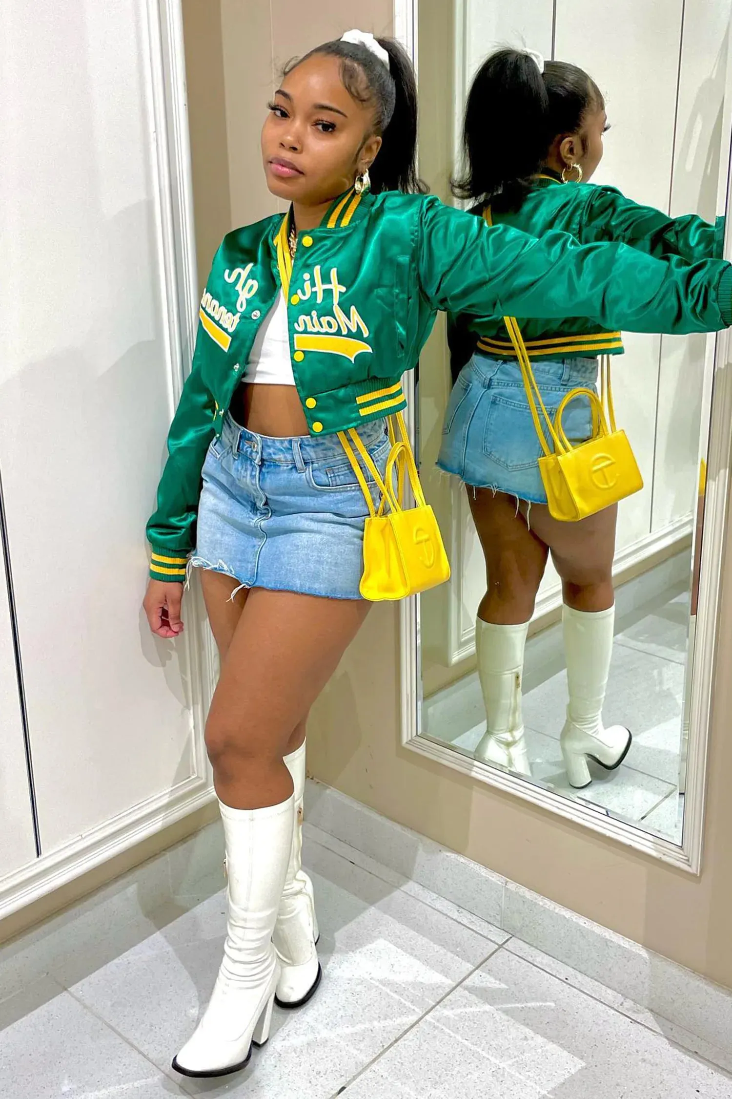 Green Cropped Varsity Baseball Jacket