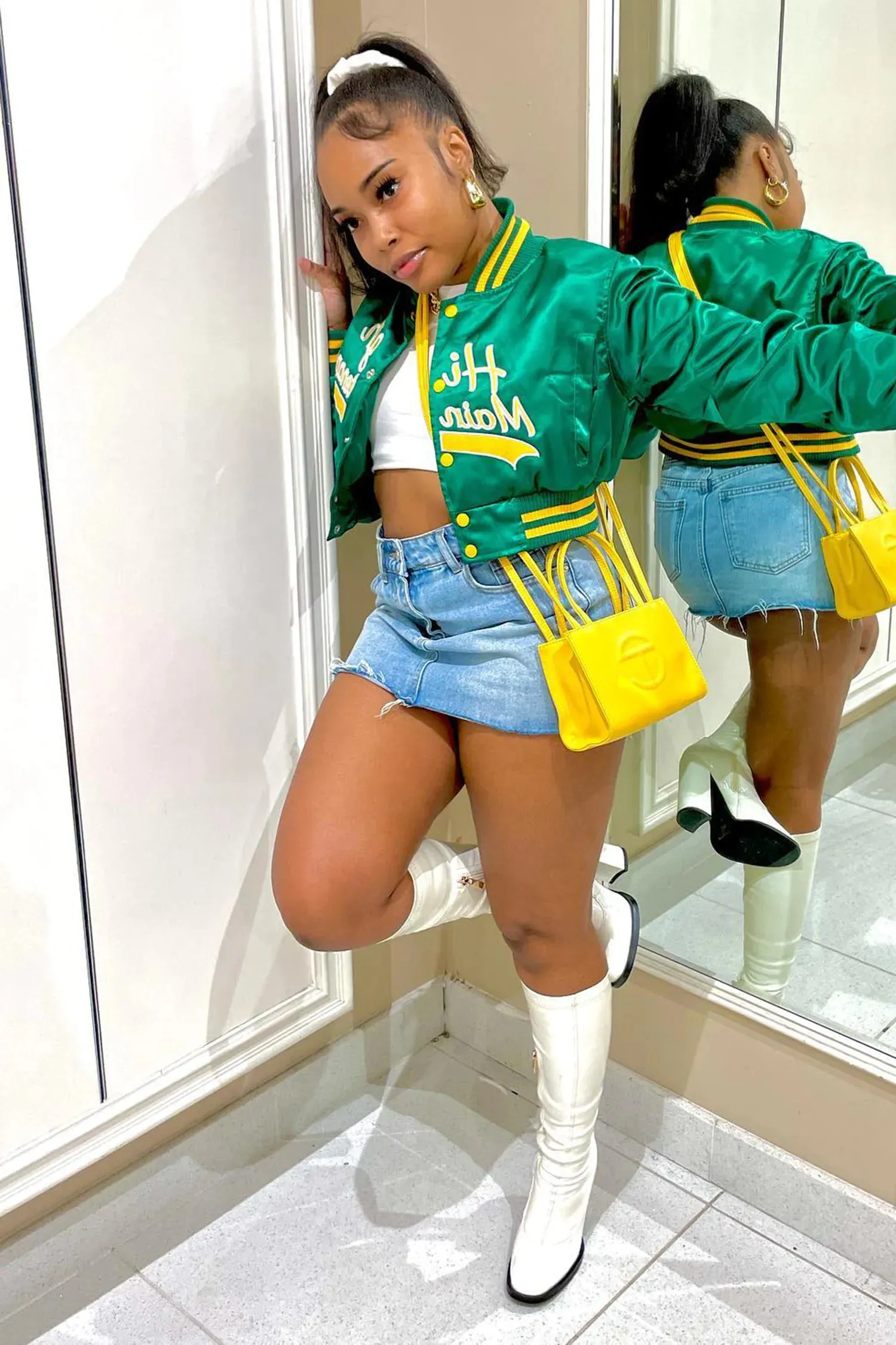 Green Cropped Varsity Baseball Jacket