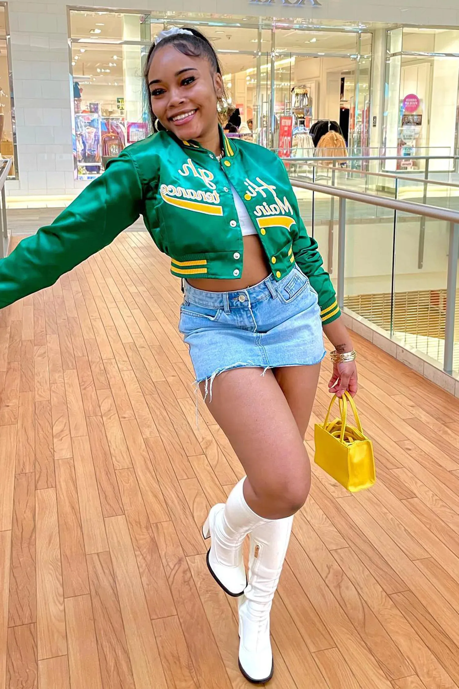 Green Cropped Varsity Baseball Jacket