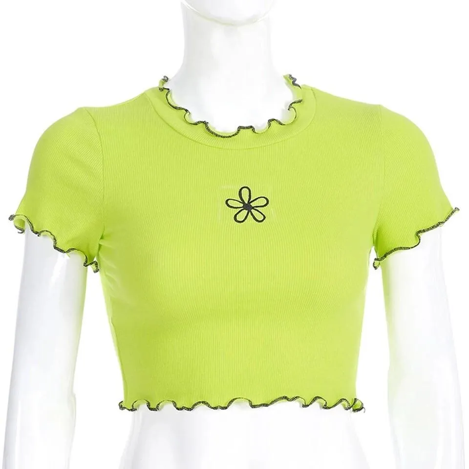 Green flower crop top