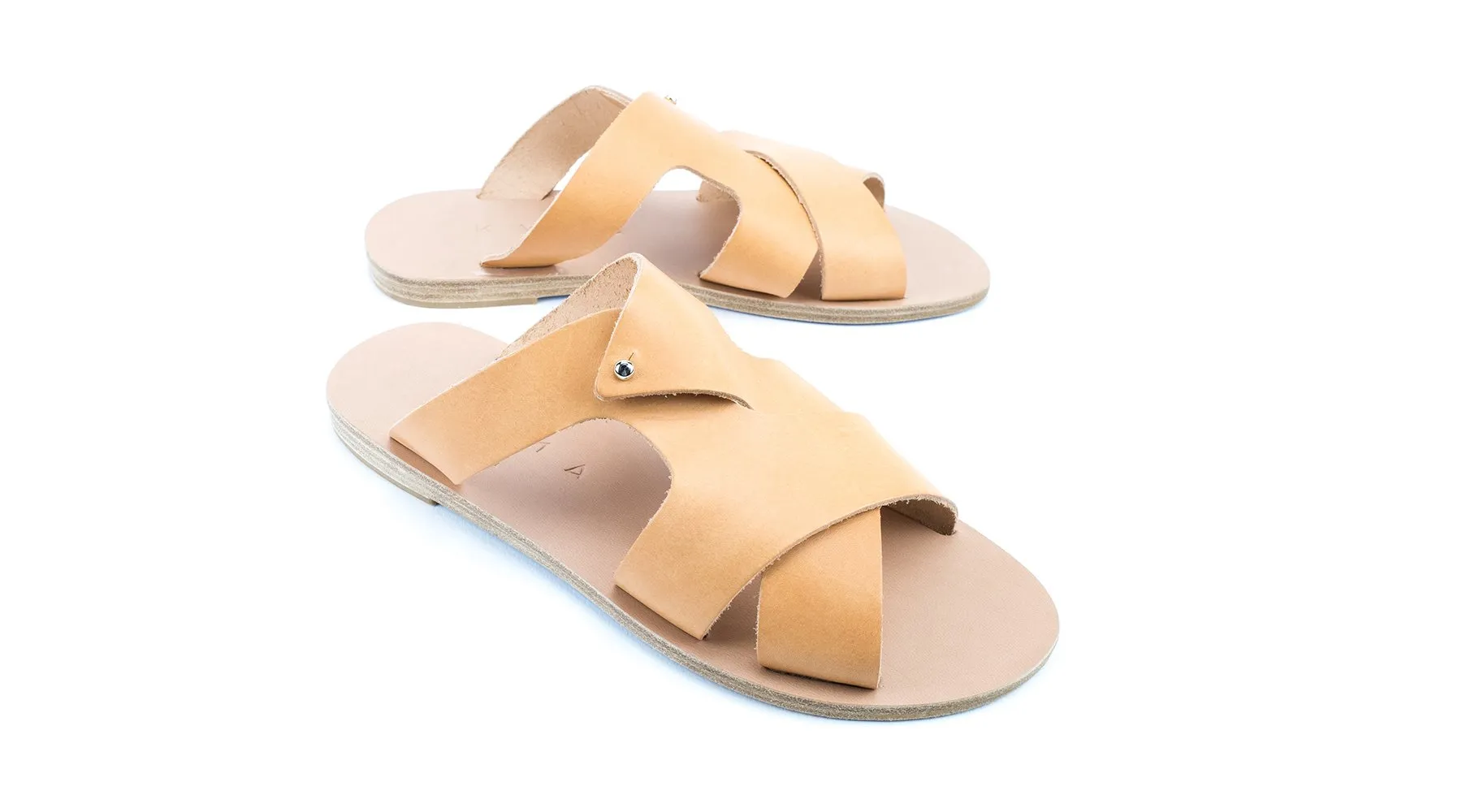 Handmade Leather Sandals -Natural- Pserimos <br> Kyma