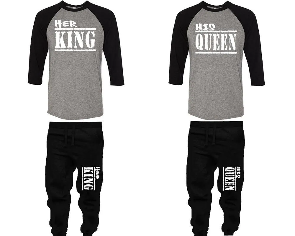 Her King His Queen Couple Baseball Shirt and Jogger Pants, Matching Top Bottom Set