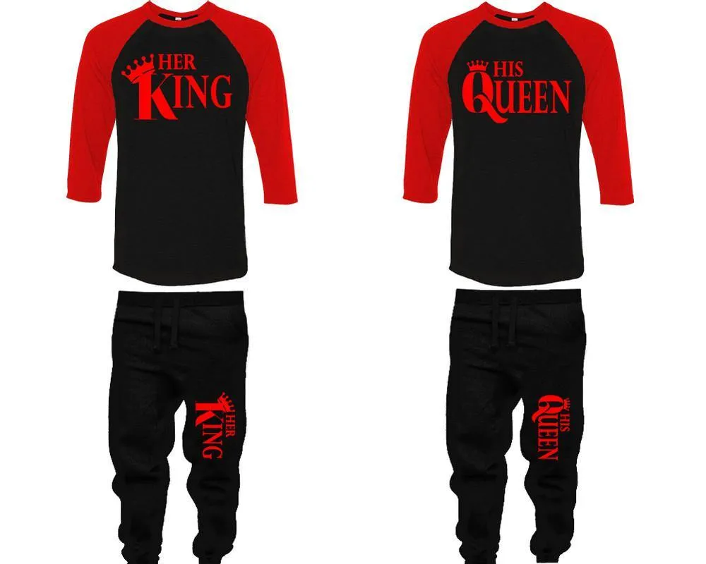 Her King His Queen Couple Baseball Shirt and Jogger Pants, Matching Top Bottom Set