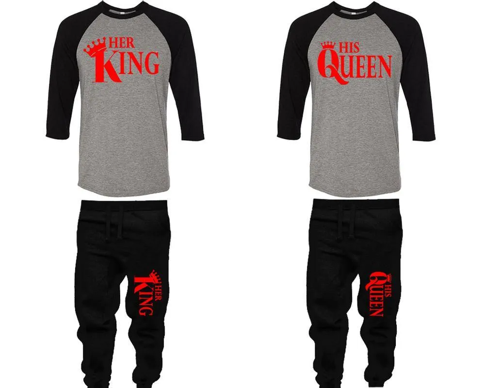 Her King His Queen Couple Baseball Shirt and Jogger Pants, Matching Top Bottom Set