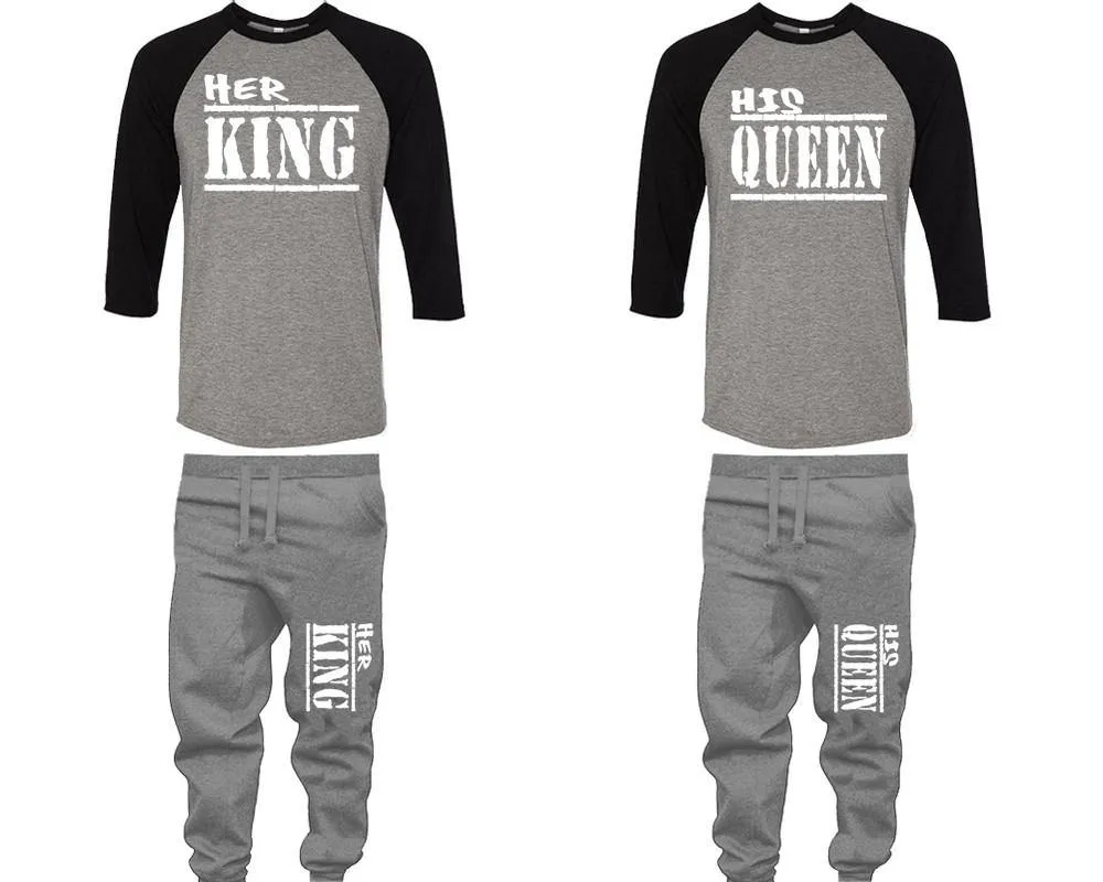 Her King His Queen Couple Baseball Shirt and Jogger Pants, Matching Top Bottom Set