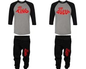 Her King His Queen Couple Baseball Shirt and Jogger Pants, Matching Top Bottom Set