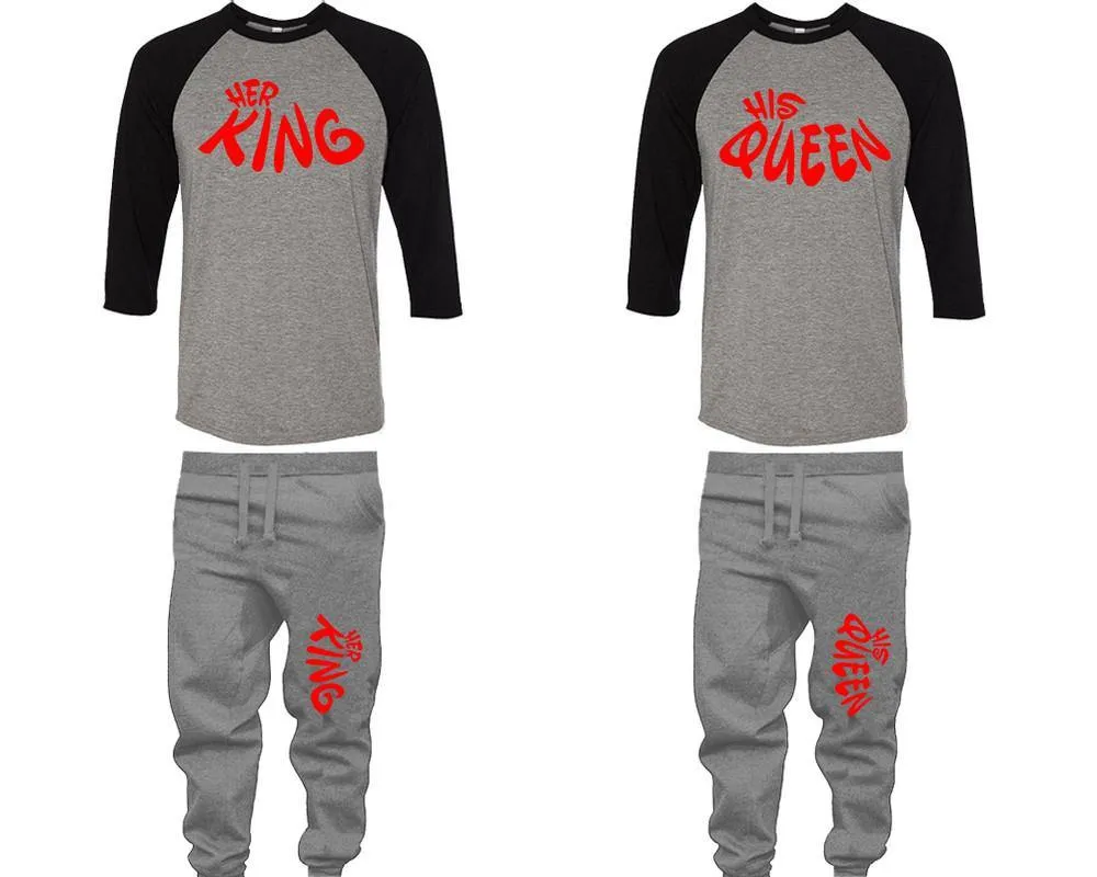 Her King His Queen Couple Baseball Shirt and Jogger Pants, Matching Top Bottom Set