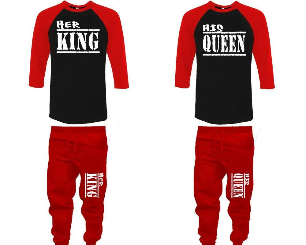 Her King His Queen Couple Baseball Shirt and Jogger Pants, Matching Top Bottom Set