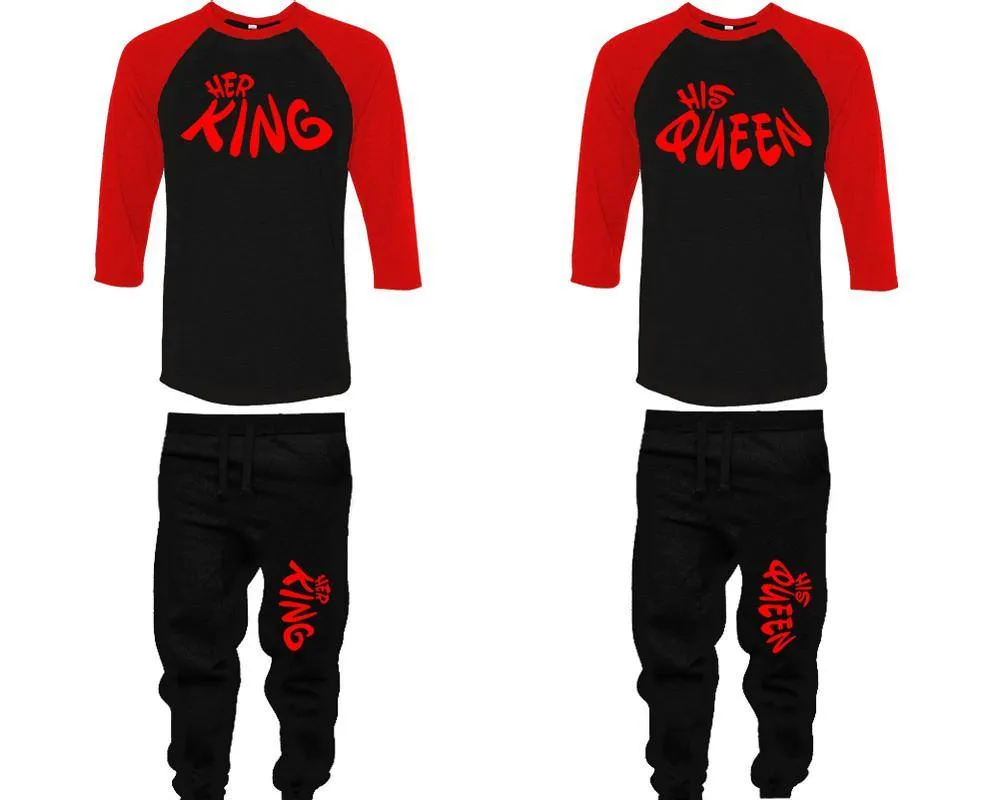 Her King His Queen Couple Baseball Shirt and Jogger Pants, Matching Top Bottom Set