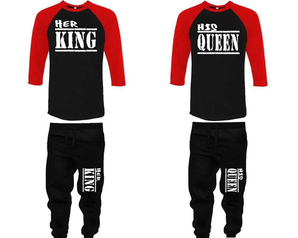 Her King His Queen Couple Baseball Shirt and Jogger Pants, Matching Top Bottom Set