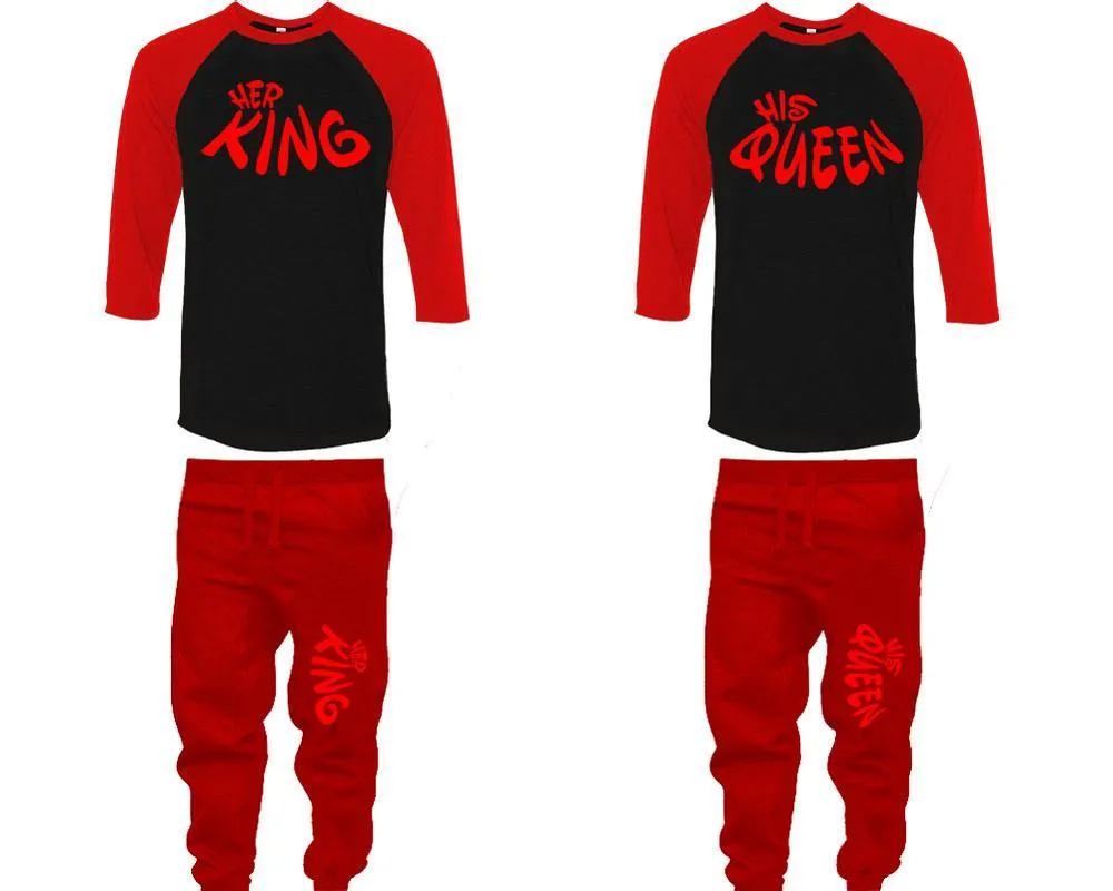 Her King His Queen Couple Baseball Shirt and Jogger Pants, Matching Top Bottom Set