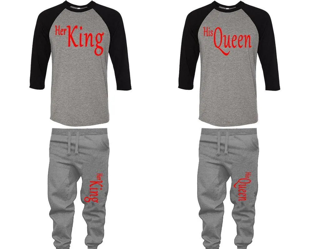 Her King His Queen Couple Baseball Shirt and Jogger Pants, Matching Top Bottom Set