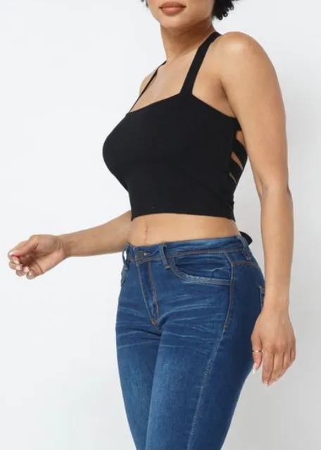 Hera Collection Cross Back Tie Crop Top (Black) 22481