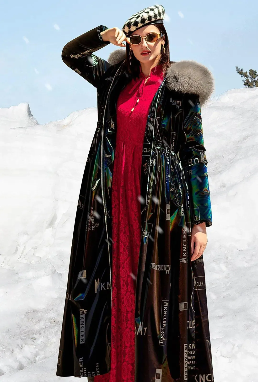 Hooded Fox Fur Collar Maxi Down Coat