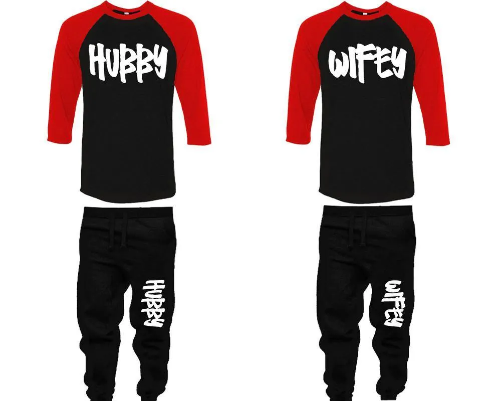 Hubby Wifey Couple Baseball Shirt and Jogger Pants, Matching Top Bottom Set