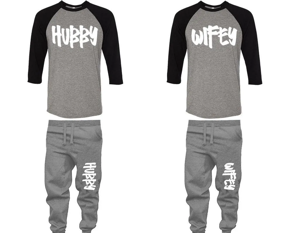 Hubby Wifey Couple Baseball Shirt and Jogger Pants, Matching Top Bottom Set