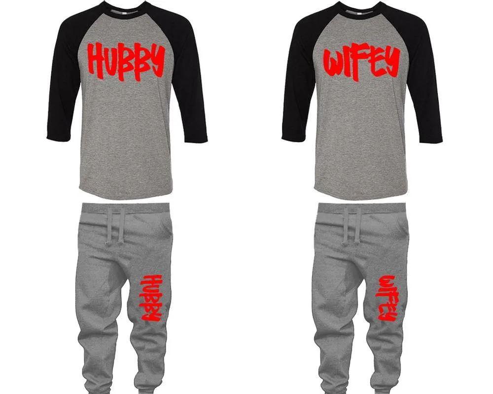 Hubby Wifey Couple Baseball Shirt and Jogger Pants, Matching Top Bottom Set