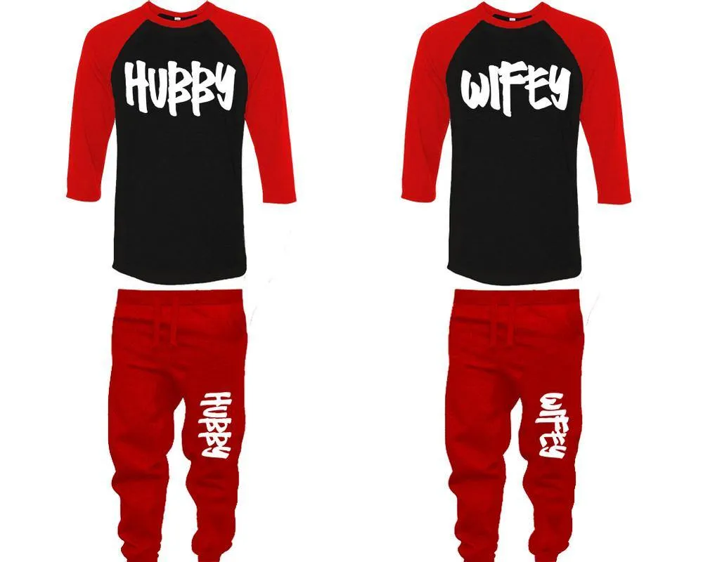 Hubby Wifey Couple Baseball Shirt and Jogger Pants, Matching Top Bottom Set