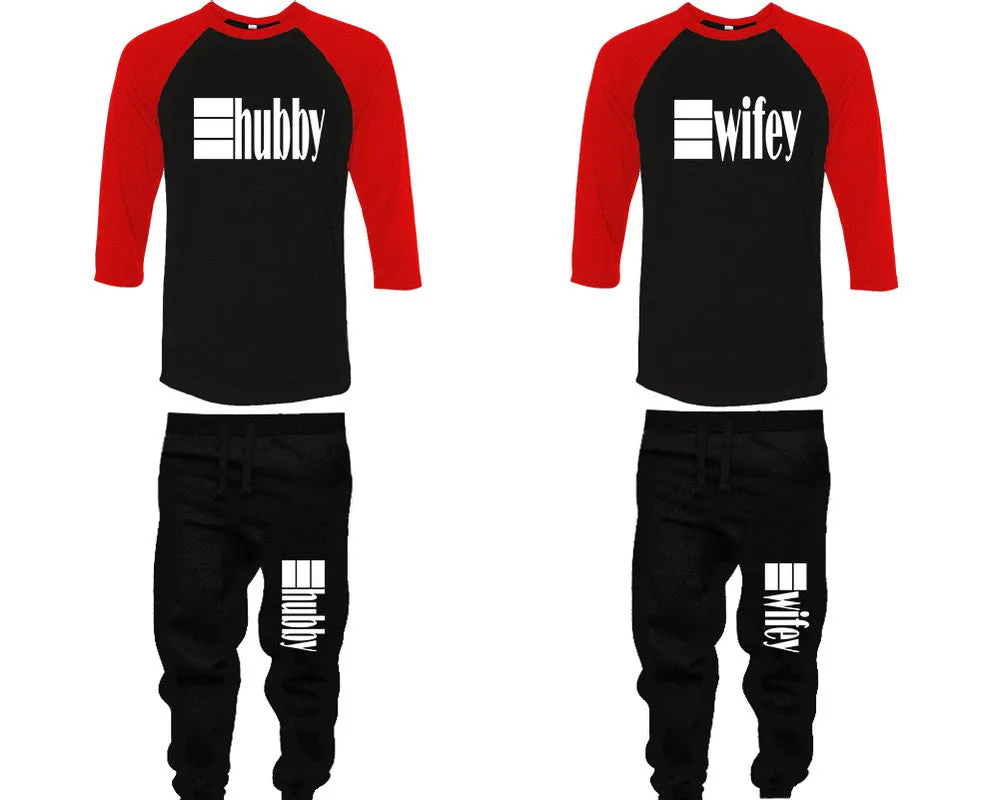 Hubby Wifey Couple Matching Baseball Shirts and Jogger Pants Top Bottom Sets