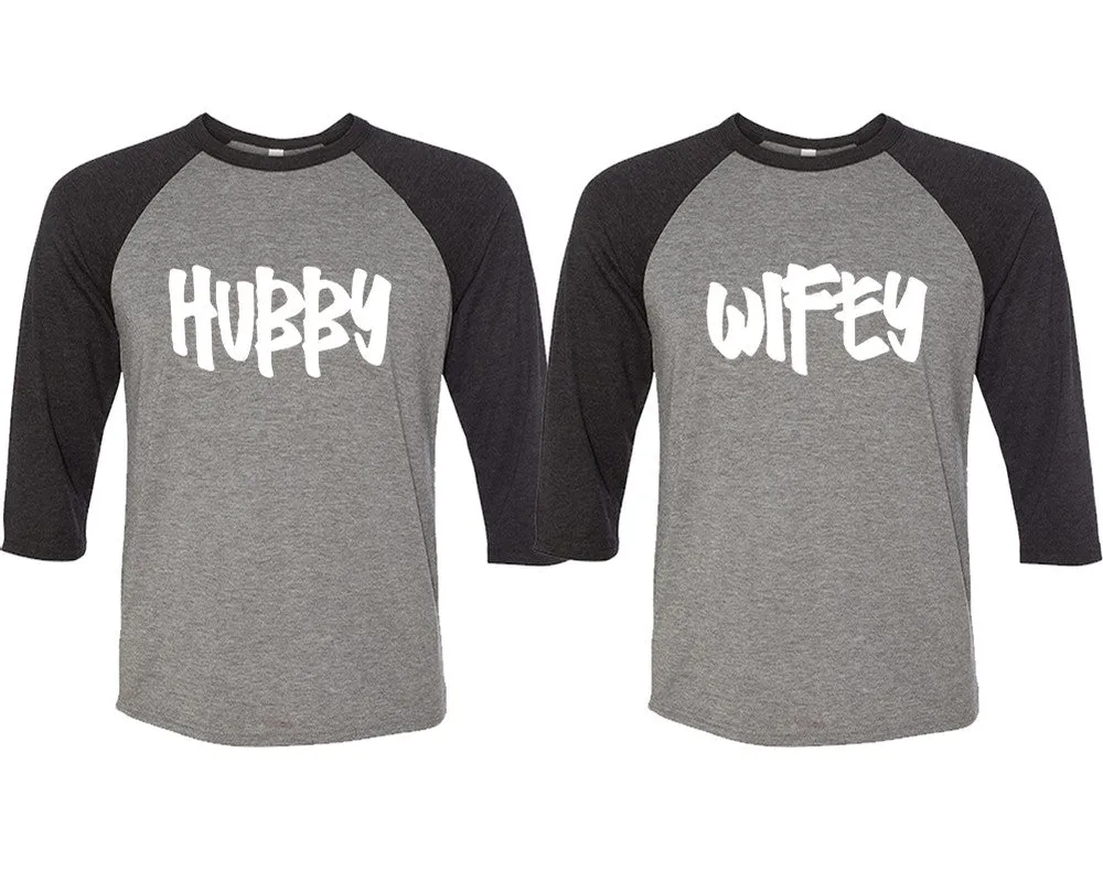 Hubby Wifey Couple Matching Baseball T Shirts