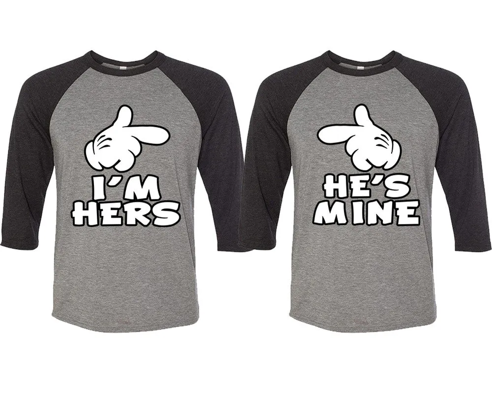 I'm Hers He's Mine Couple Baseball T Shirts, Matching Couple Baseball Shirts.