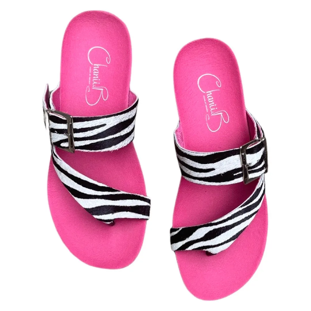 Je Suis-Zebra Cowhide- flat cork sandal