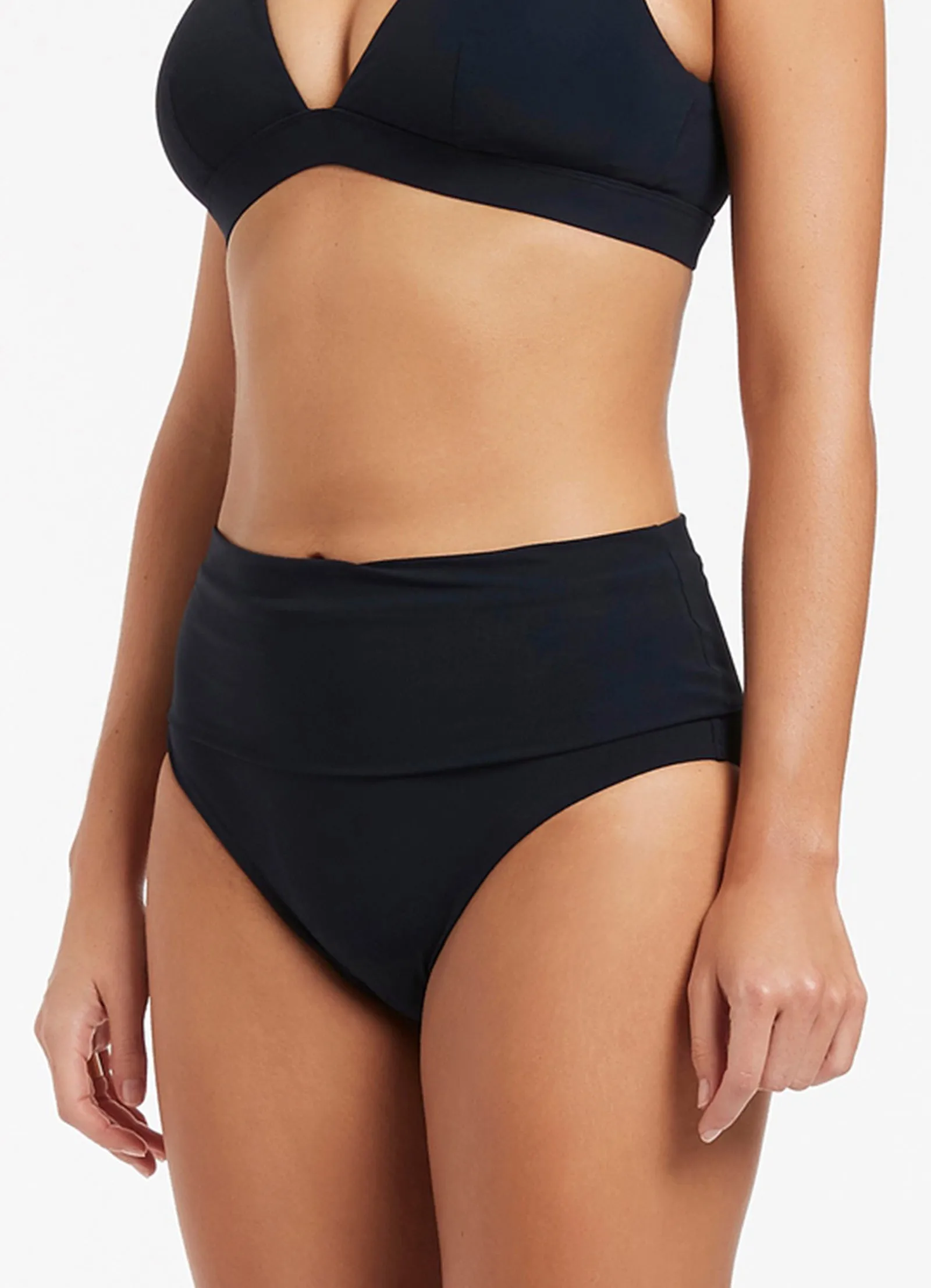 Jetset Fold Down High Waisted Bikini Bottom - Deep Navy