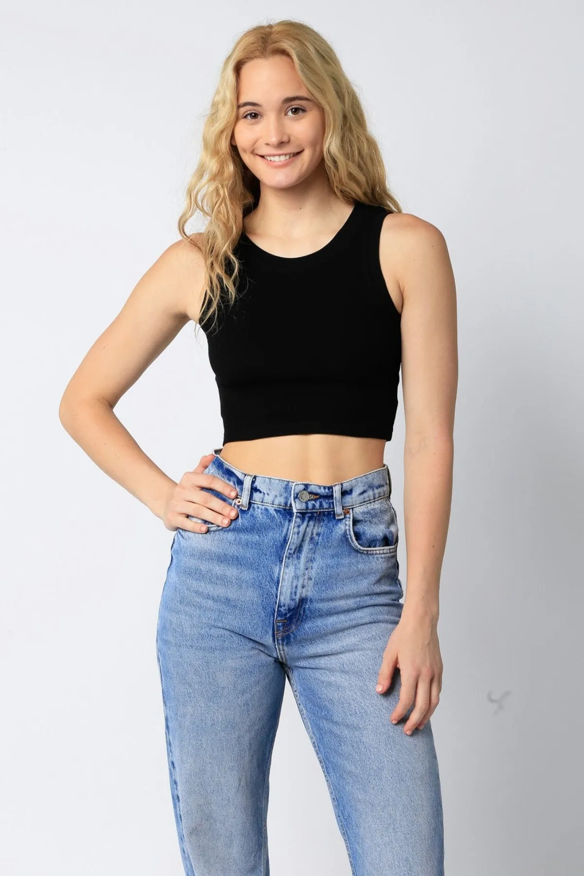 KEN RIBBED KNIT CROP TOP - BLACK