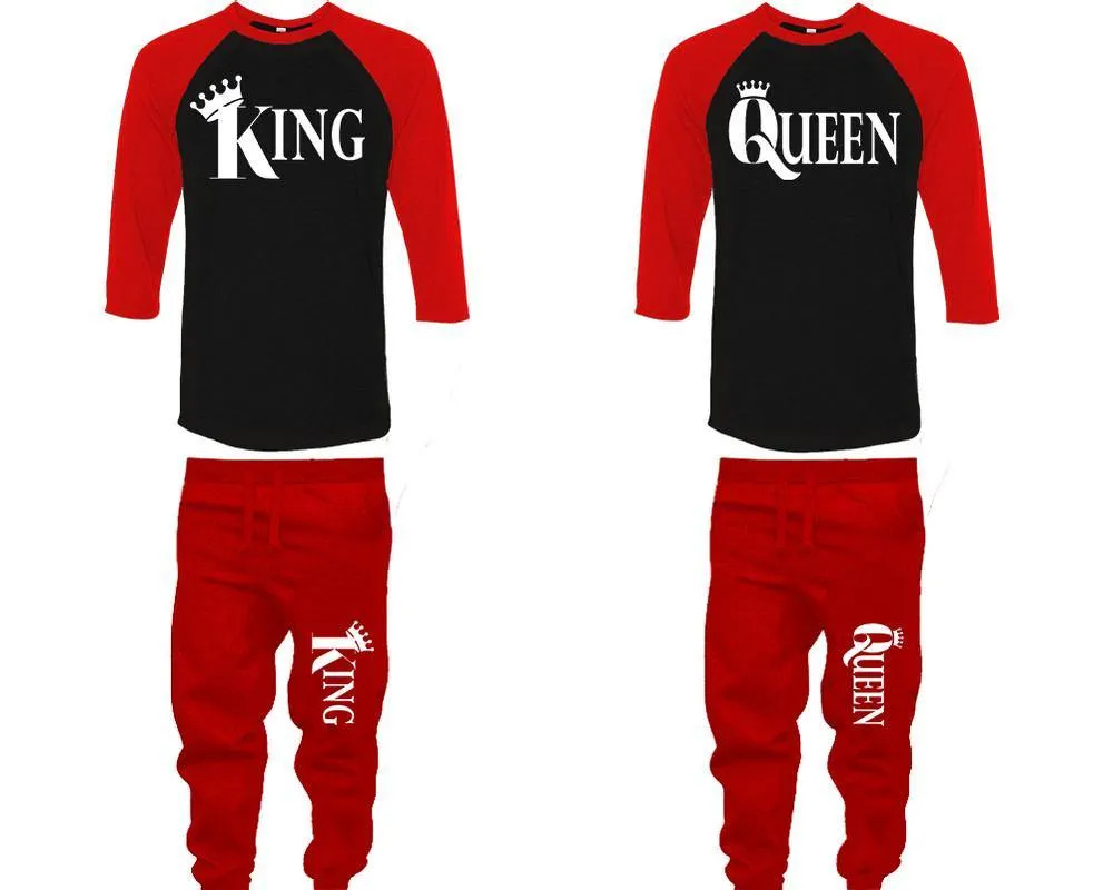 King Queen Couple Baseball Shirt and Jogger Pants, Matching Top Bottom Set