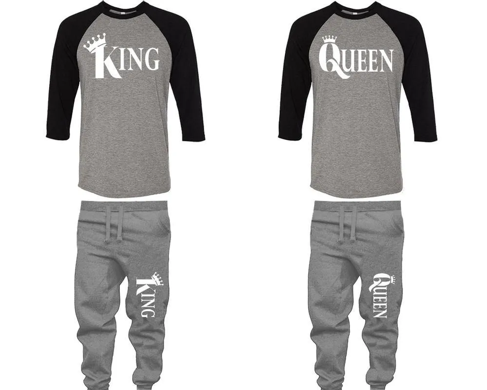 King Queen Couple Baseball Shirt and Jogger Pants, Matching Top Bottom Set