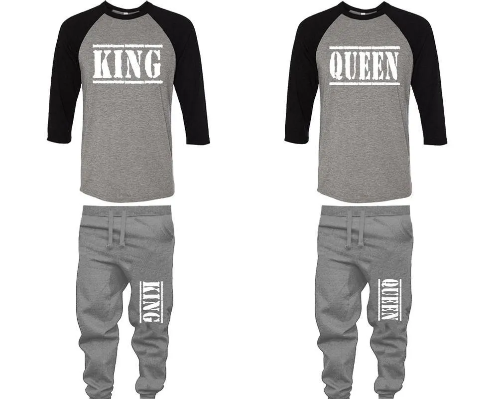 King Queen Couple Baseball Shirt and Jogger Pants, Matching Top Bottom Set