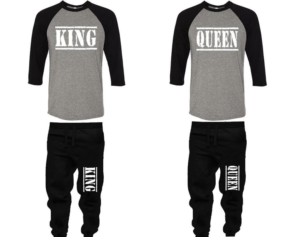 King Queen Couple Baseball Shirt and Jogger Pants, Matching Top Bottom Set