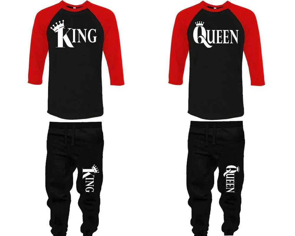 King Queen Couple Baseball Shirt and Jogger Pants, Matching Top Bottom Set