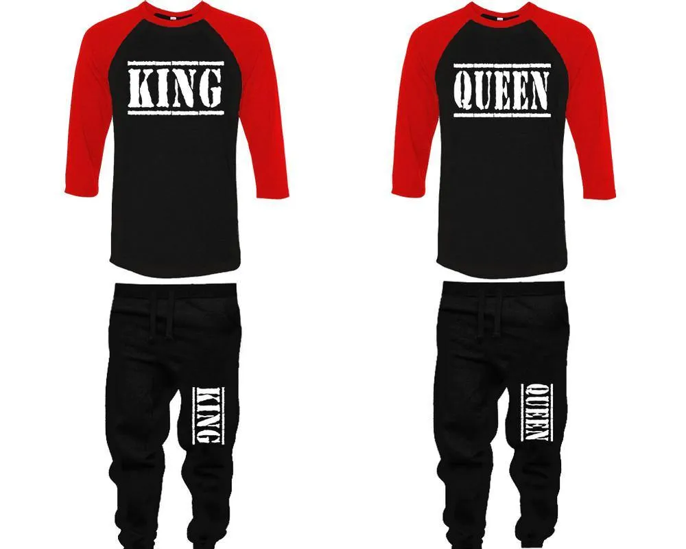 King Queen Couple Baseball Shirt and Jogger Pants, Matching Top Bottom Set