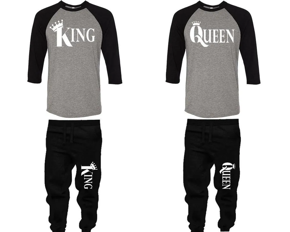 King Queen Couple Baseball Shirt and Jogger Pants, Matching Top Bottom Set