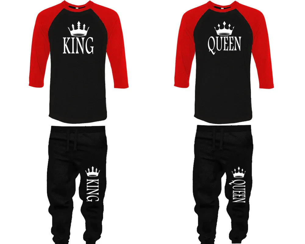 King Queen Couple Matching Baseball Shirts and Jogger Pants Top Bottom Sets