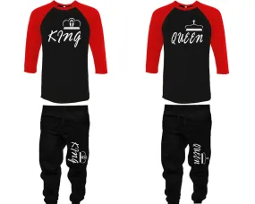 King Queen Couple Matching Baseball Shirts and Jogger Pants Top Bottom Sets