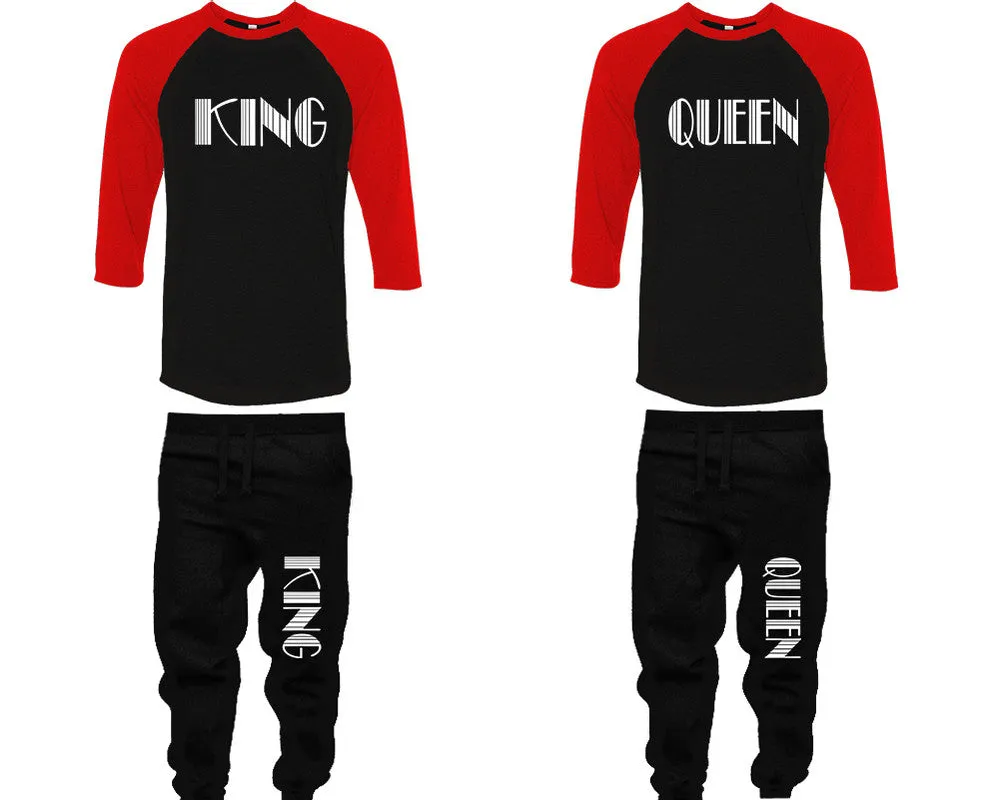 King Queen Couple Matching Baseball Shirts and Jogger Pants Top Bottom Sets