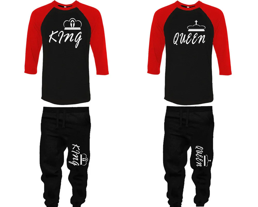 King Queen Couple Matching Baseball Shirts and Jogger Pants Top Bottom Sets