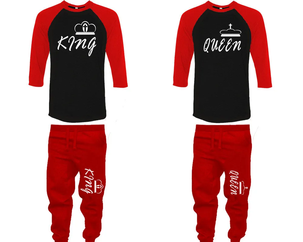 King Queen Couple Matching Baseball Shirts and Jogger Pants Top Bottom Sets