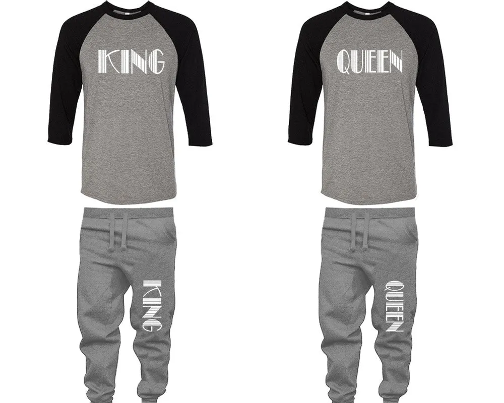 King Queen Couple Matching Baseball Shirts and Jogger Pants Top Bottom Sets