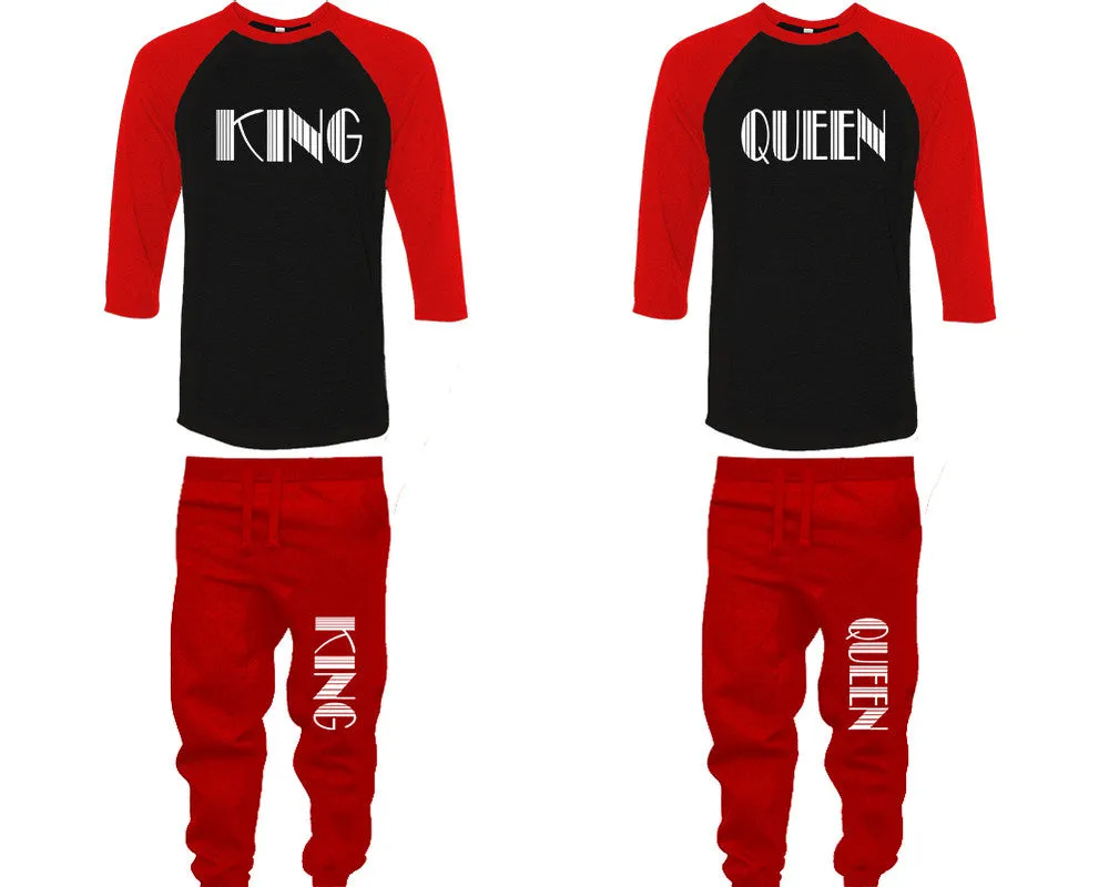 King Queen Couple Matching Baseball Shirts and Jogger Pants Top Bottom Sets