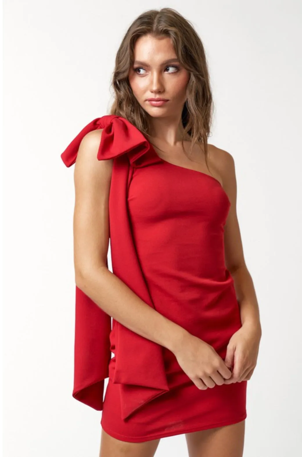 Lipstick one shoulder bow dress red- black - white