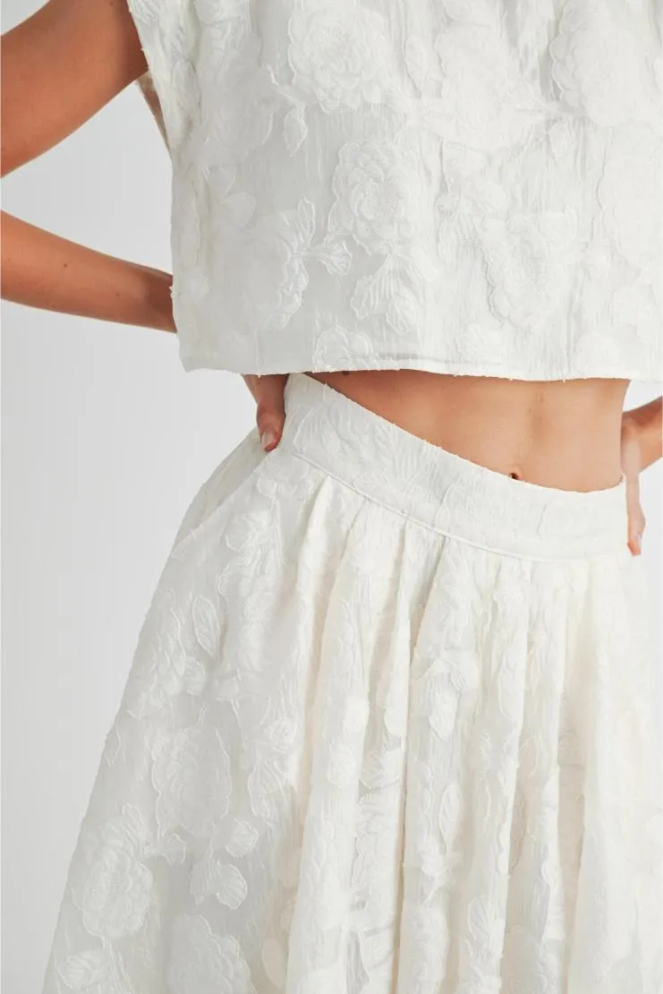 Lola Midi Skirt and Crop Top Set - Ivory Florals