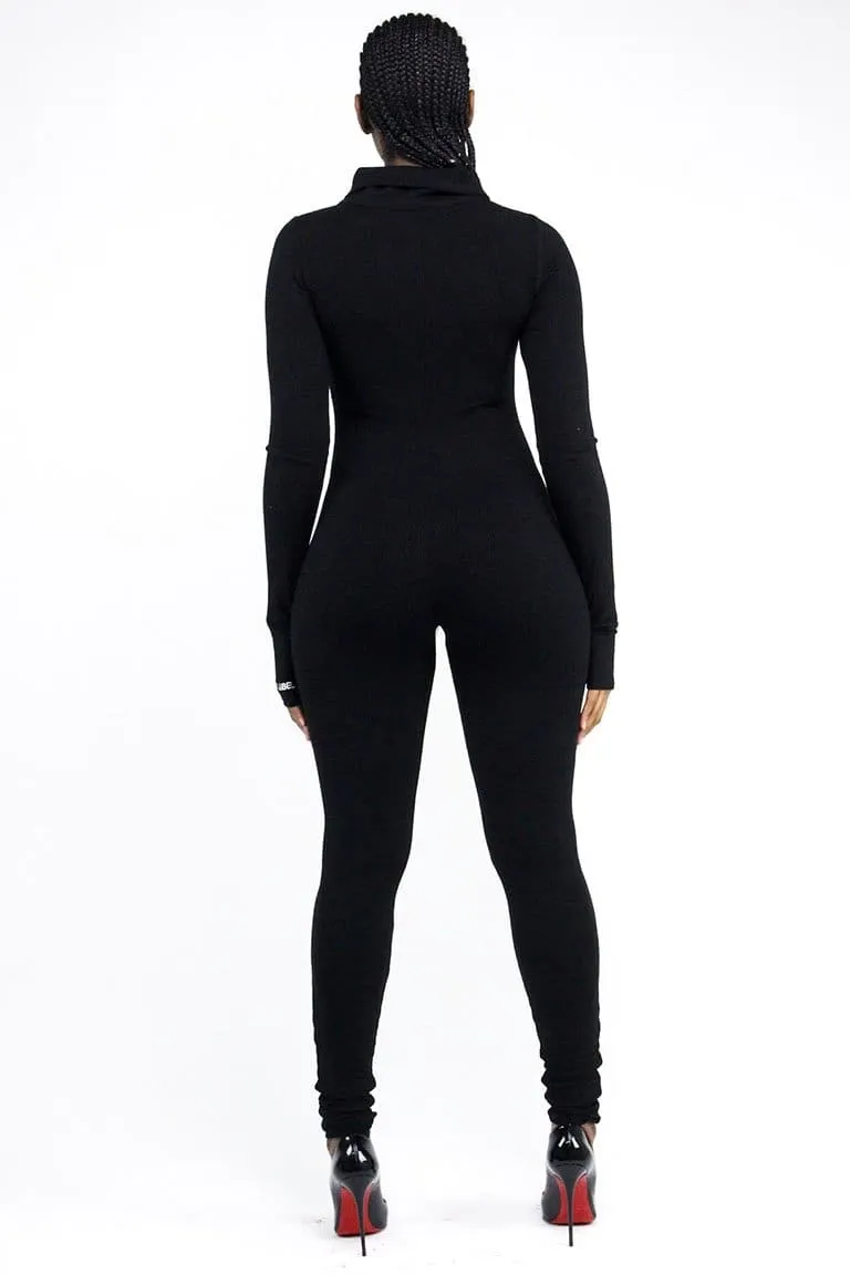 Long Sleeves High Neck Jumpsuit-black