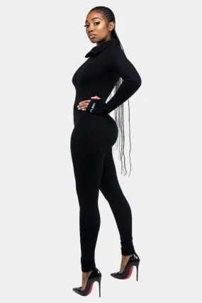 Long Sleeves High Neck Jumpsuit-black