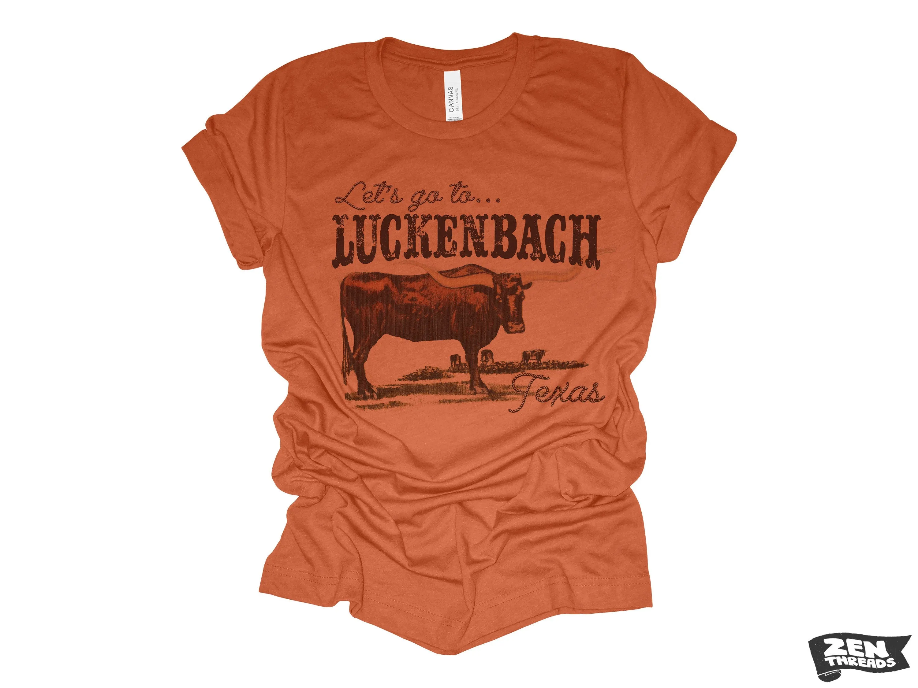 Luckenbach Unisex Western T-Shirt - Custom Color Eco Printed Tee, Texas Cowboy Country Music Fan